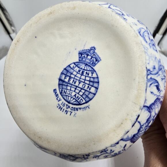 Vtg J Kent Fenton England Early 18th C Chintz 5" Pitcher Blue White Floral - Picture 5 of 8